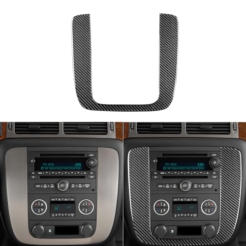 PJFUS Real Premium Black Carbon Fiber Sticker Car Central A/C Control Panel U Type Frame Trim Set Compatible with Chevrolet Avalanche/Silverado LTZ 2007-2013 Auto Interior Decoration Accessories - Image 1
