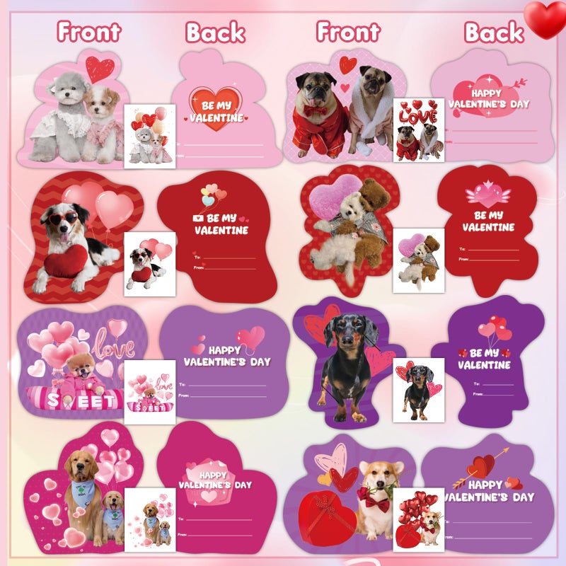 Mczan 32 Pack Valentines Card for Kids Classroom, Pet Dogs Valentines Cards with Tattoos Envelopes, Happy Valentine Cards for Kids School, Party Exchange Favors Gifts for Boys Girls - Image 2