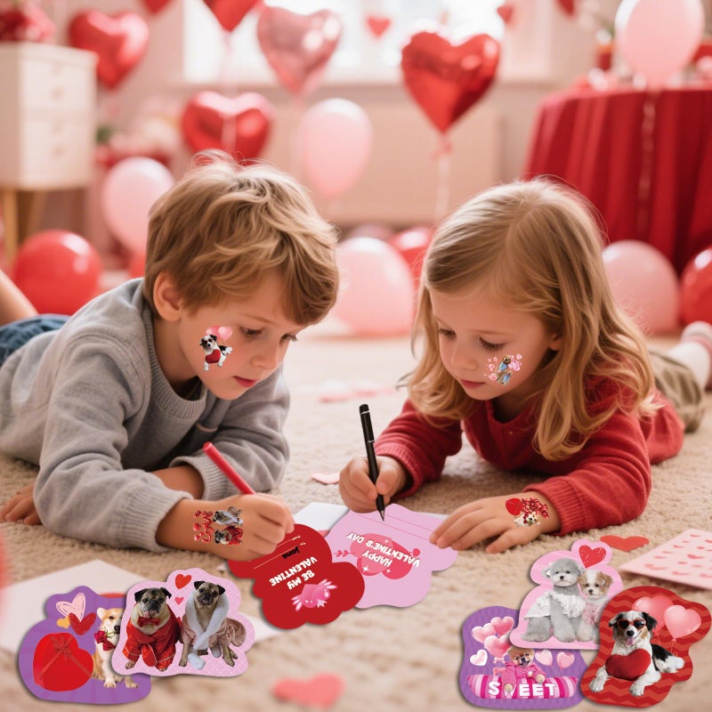 Mczan 32 Pack Valentines Card for Kids Classroom, Pet Dogs Valentines Cards with Tattoos Envelopes, Happy Valentine Cards for Kids School, Party Exchange Favors Gifts for Boys Girls - Image 5