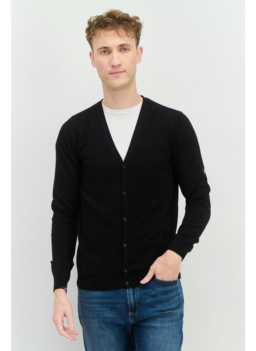 Sorbino - Men V-Neck Long Sleeve Knitted Cardigan, Black - Image 1