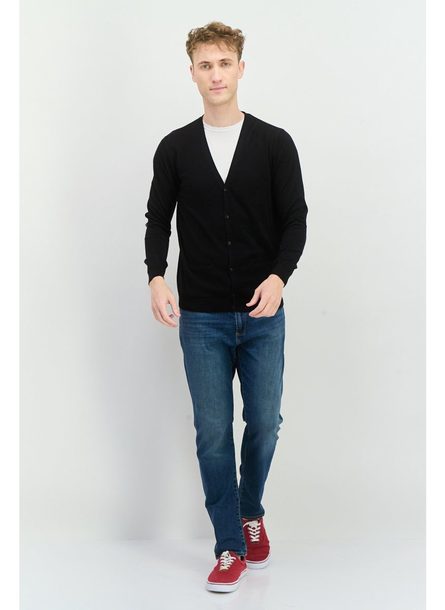 Sorbino - Men V-Neck Long Sleeve Knitted Cardigan, Black - Image 1