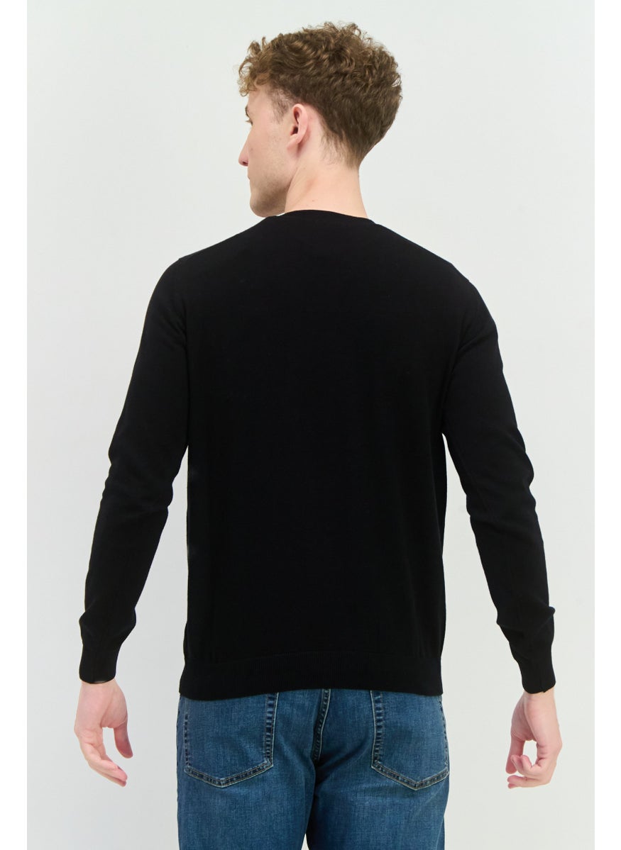Sorbino - Men V-Neck Long Sleeve Knitted Cardigan, Black - Image 1