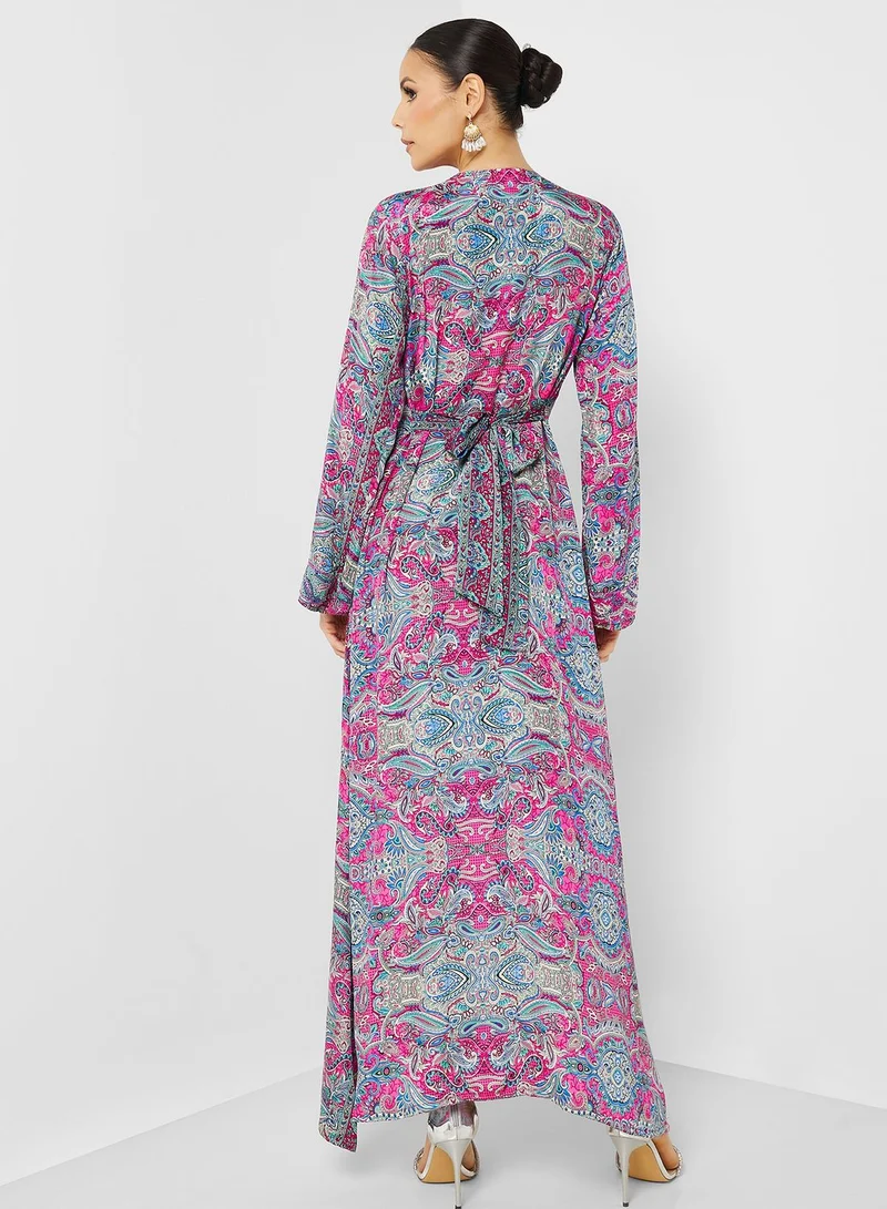 ARABIAN CLOSET Printed Crew Neck Jalabiya