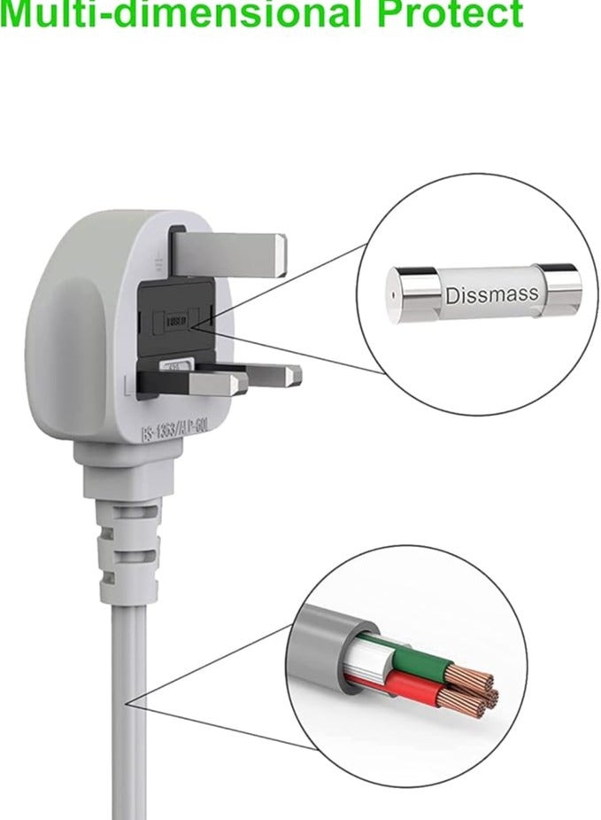 توصيلة كهربائية  بثلاثة منافذ قوية ومتينة 2500 وات  مع مدخل usb وتايب سي طول 3 متر - Image 3