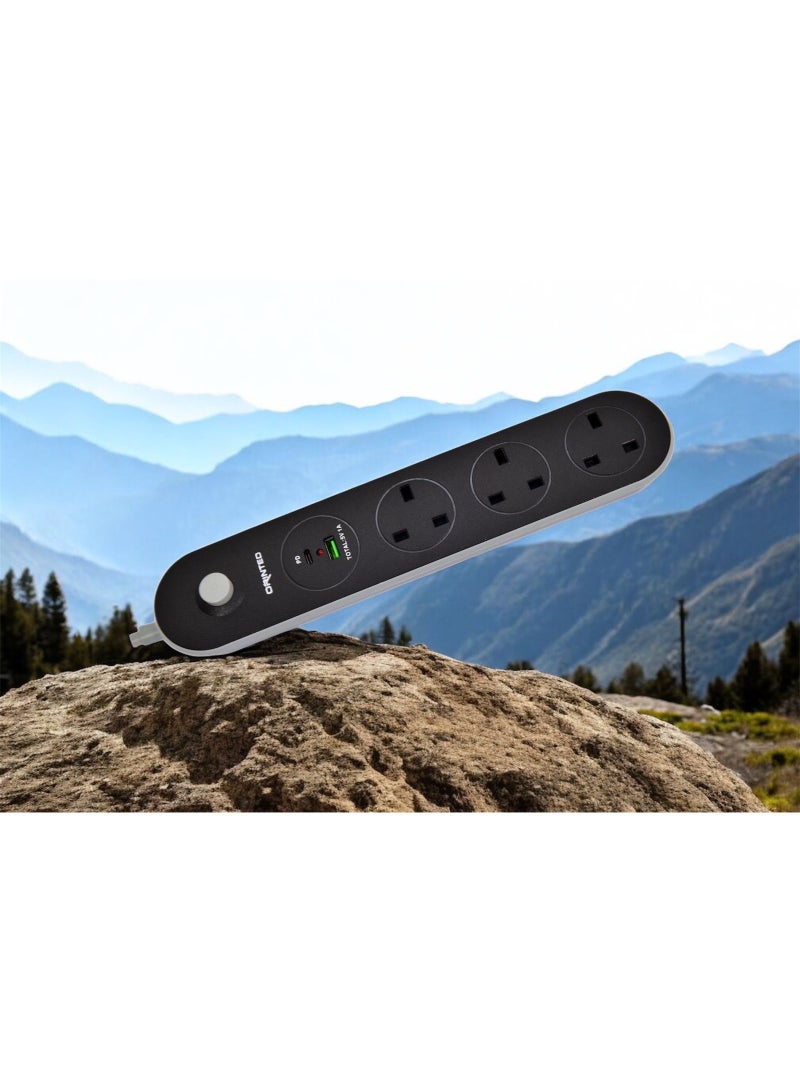 توصيلة كهربائية  بثلاثة منافذ قوية ومتينة 2500 وات  مع مدخل usb وتايب سي طول 3 متر - Image 5