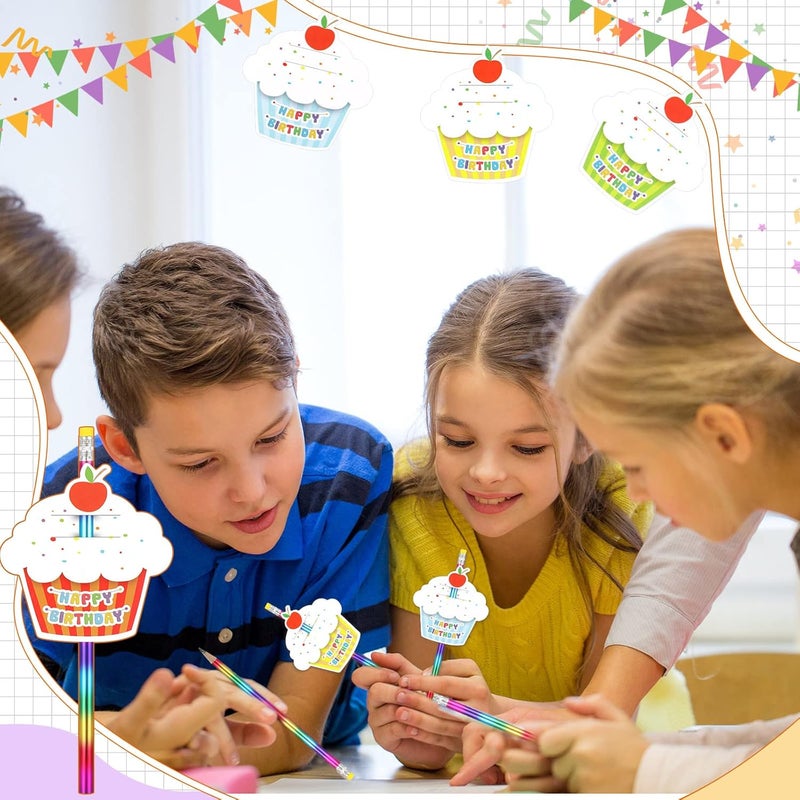 Breling 30 Pack Rainbow Pencils for Kids and Topper Erasers for Classroom Set, Rainbow Colored Pencils Hb Solid Wood Pencils with 30 Cupcakes Mini Colorful Cut Outs for School Classroom Birthday Party - Image 5