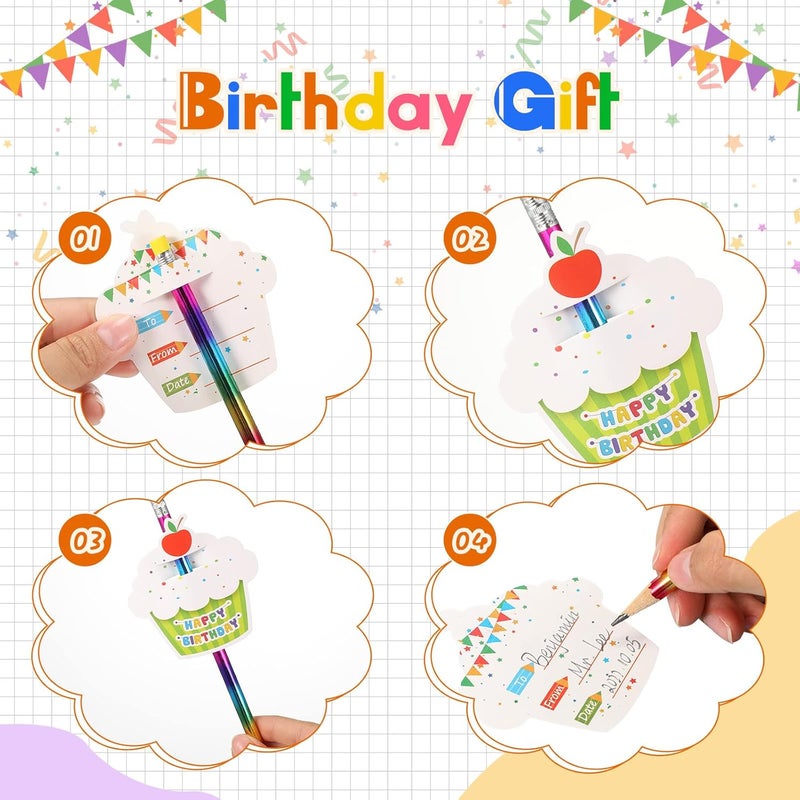 Breling 30 Pack Rainbow Pencils for Kids and Topper Erasers for Classroom Set, Rainbow Colored Pencils Hb Solid Wood Pencils with 30 Cupcakes Mini Colorful Cut Outs for School Classroom Birthday Party - Image 4