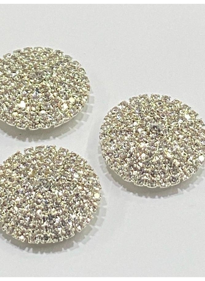 Karan Tuhafiye Karan Haberdashery Stone Button / Stone Clip Button / Set of 3 / 2.7 cm Silver  - Image 2