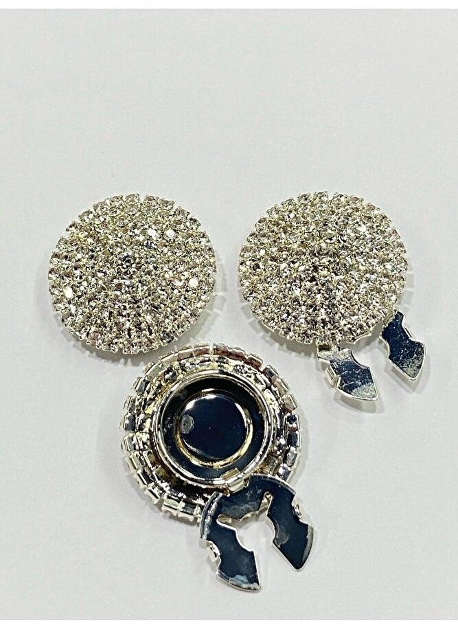Karan Tuhafiye Karan Haberdashery Stone Button / Stone Clip Button / Set of 3 / 2.7 cm Silver  - Image 3