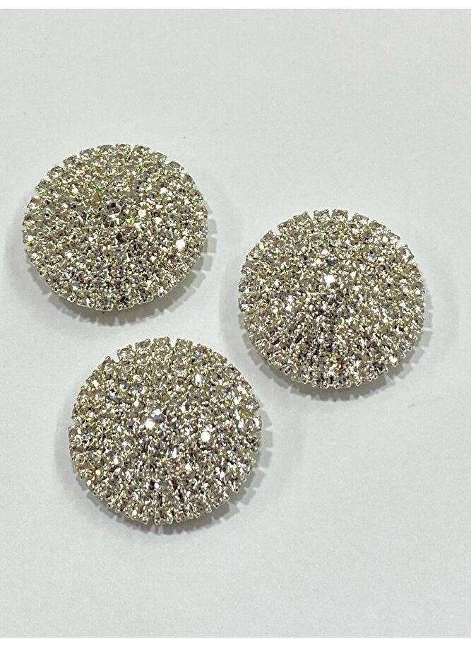 Karan Tuhafiye Karan Haberdashery Stone Button / Stone Clip Button / Set of 3 / 2.7 cm Silver  - Image 1