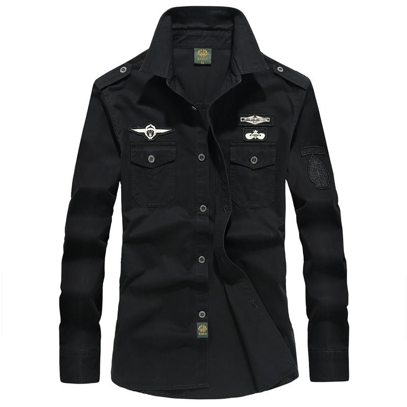 Cross-border AliExpress Amazon Spring and Autumn New Arrival Workwear Mens Long Sleeve Shirt Outdoor plus size Casual Shirt for Men Black  - Image 1