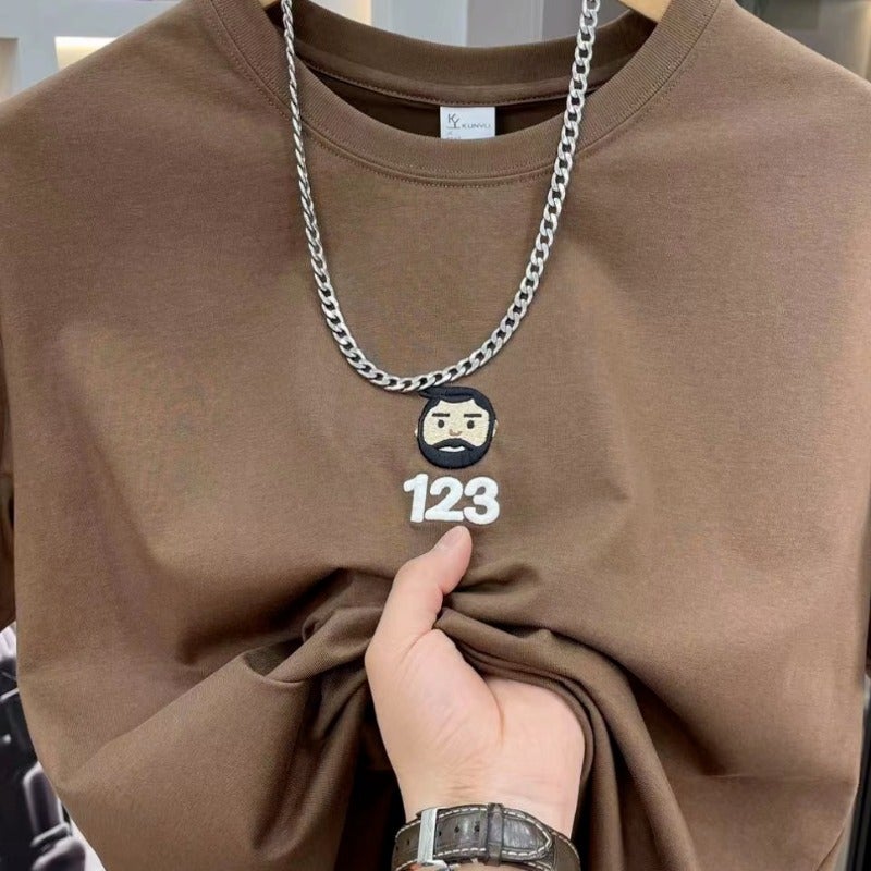 Summer Embroidered Casual Letter Crewneck Short-Sleeved T-Shirt Men'S Cotton All-Match Half-Sleeved Top Fashionable T-Shirt For Youth - Image 1