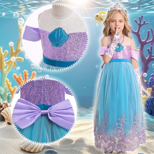 Luzlen Girls Mermaid Princess Dress Little Kids Ariel Costume Dress up with Accessories Halloween Cosplay Outfit, Purple, 3-4 Years(Tag 110) - Image 4