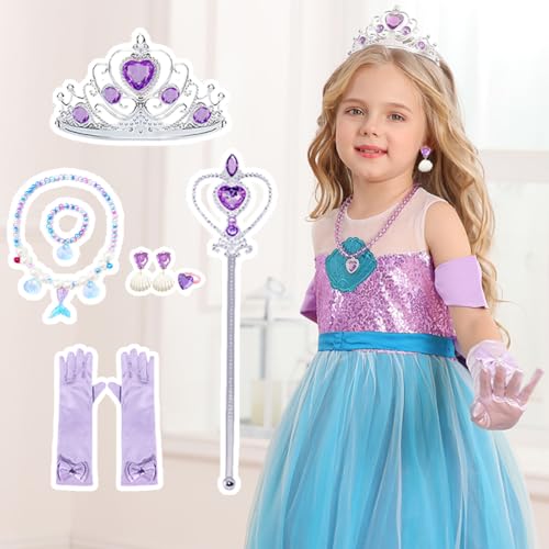 Luzlen Girls Mermaid Princess Dress Little Kids Ariel Costume Dress up with Accessories Halloween Cosplay Outfit, Purple, 3-4 Years(Tag 110) - Image 5