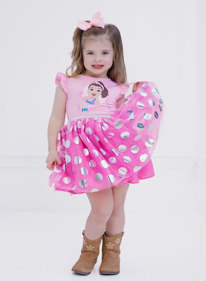 Ms. Rachel Infant Baby Girls Tulle Dress Polka Dots Bright Pink 18 Months - Image 2