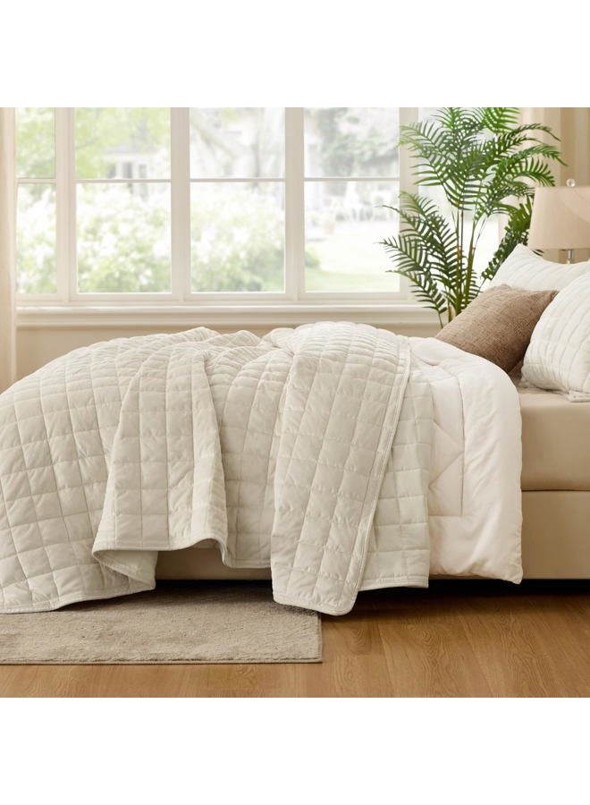 BEDELITE Velvet Quilt Set Queen Size - Luxury Velvet Comforter Bedding Set 3 Pieces, Soft Cozy Cream White Oversized Bedspread Coverlet for All Seasons with 2 Pillow Shams - Image 5