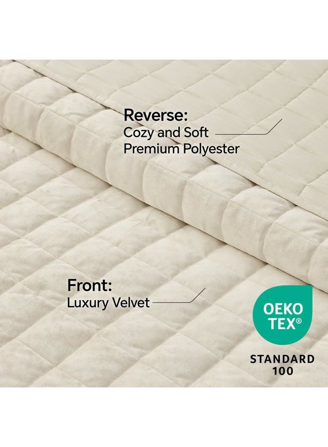 BEDELITE Velvet Quilt Set Queen Size - Luxury Velvet Comforter Bedding Set 3 Pieces, Soft Cozy Cream White Oversized Bedspread Coverlet for All Seasons with 2 Pillow Shams - Image 3