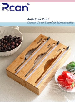Rcan 3 in 1 Wrap Organizer with Cutter & Labels, Plastic Wrap Aluminum Foil & Wax Bamboo Dispenser for 12” Roll, Kitchen Storage Organization Holder  - Image 1