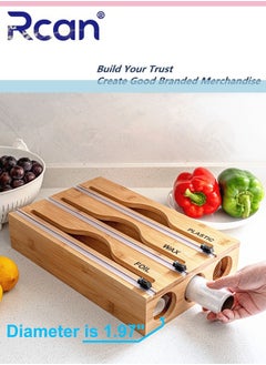 Rcan 3 in 1 Wrap Organizer with Cutter & Labels, Plastic Wrap Aluminum Foil & Wax Bamboo Dispenser for 12” Roll, Kitchen Storage Organization Holder  - Image 2
