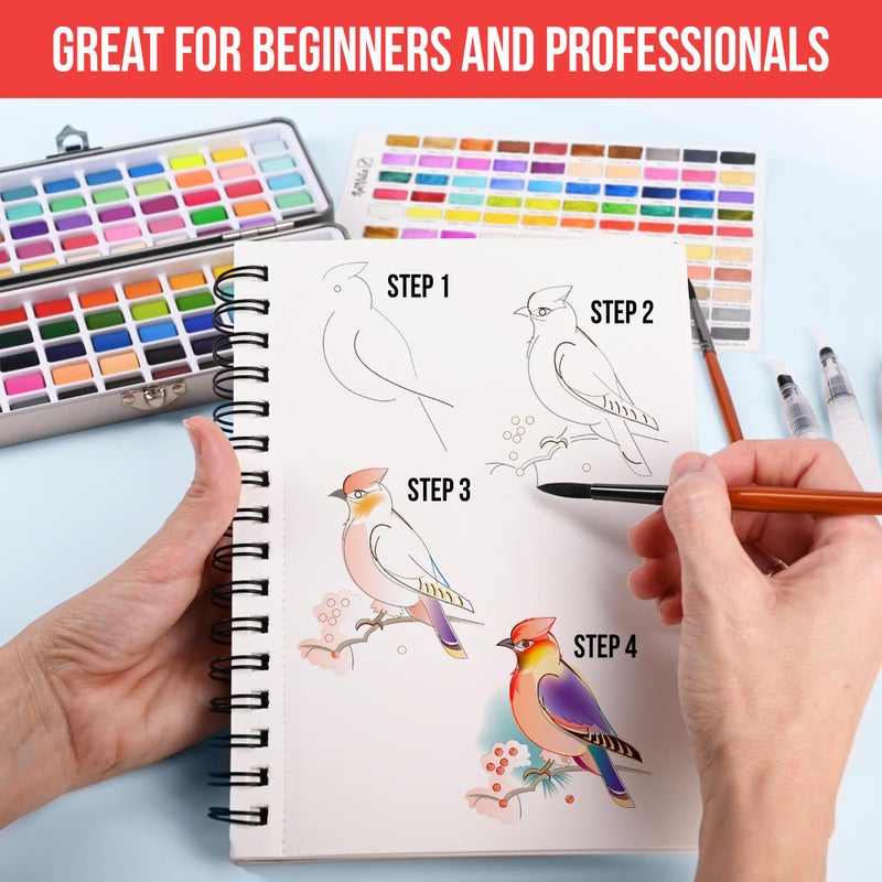 Art Vista Premium Watercolor Paint Set Bundle with 100 Bright Colors & Paper Pad for Beginners & Professional â€“ Painting Kit & Art Supplies for Adults â€“ Travel Watercolor Set with Metallic Watercolor Paints - Image 4
