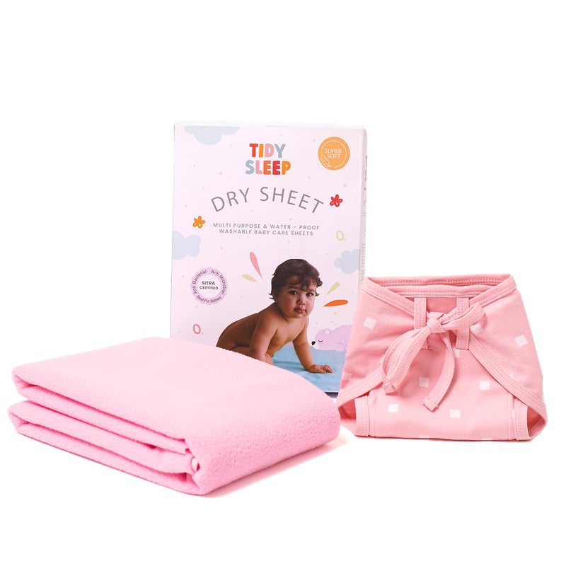 TIDY SLEEP شريحة جافة مائية للأطفال حديثي الولادة من تيدي سليب مع مجموعة من القماش القطني الجيرسي باللون الوردي المتوسط (وردي منقط) - Image 1
