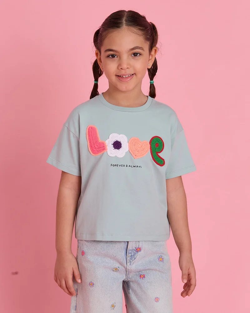 Redtag Girls Green Embellished T-Shirt