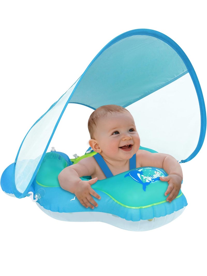 Meegoo Baby Pool Float Meegoo Baby Swim Float with Removable Canopy and UPF50 Protection Infant Inflatable Pool Float for Babies Age of 336 MonthsSwimming Trainer Small - Image 2