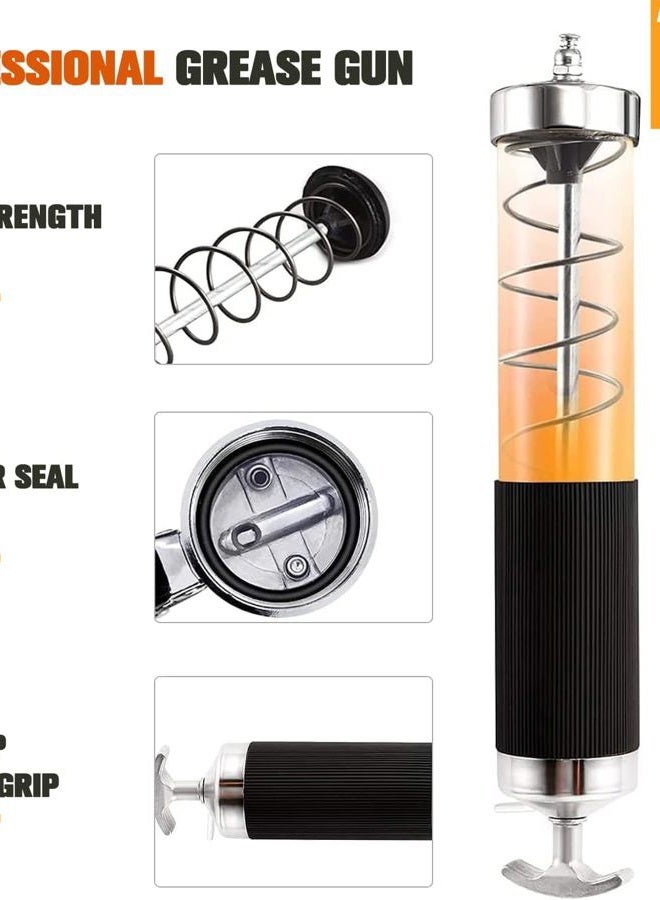 HANTUO Grease Gun with Quick Release Coupler, 8000 PSI Heavy Duty Pistol Grip Grease Gun Kit, 14 oz Load, 18 Inch Spring Flex Hose, 2 Grease Couplers, 2 Extension Rigid Pipes and 1 Sharp Easy Operation - Image 5
