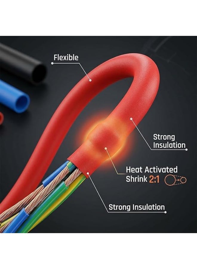 158pcs Heat Shrink Tubing Insulation Shrinkable Tube Assortment Electronic Polyolefin Ratio 2:1 Wrap Wire Cable Sleeve Kit (Red-Black-Clear) - Image 3