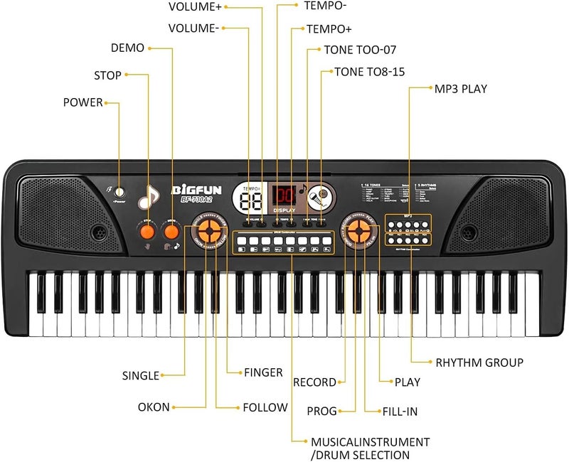 TWFRIC Upgrade Keyboard Piano for Kids Beginners 61 Key Electronic Piano Keyboard with LED Screen Microphone Musical Instrument Toys for 3 4 5 6 7 8 Year Old Boys Girls Gifts - Image 3