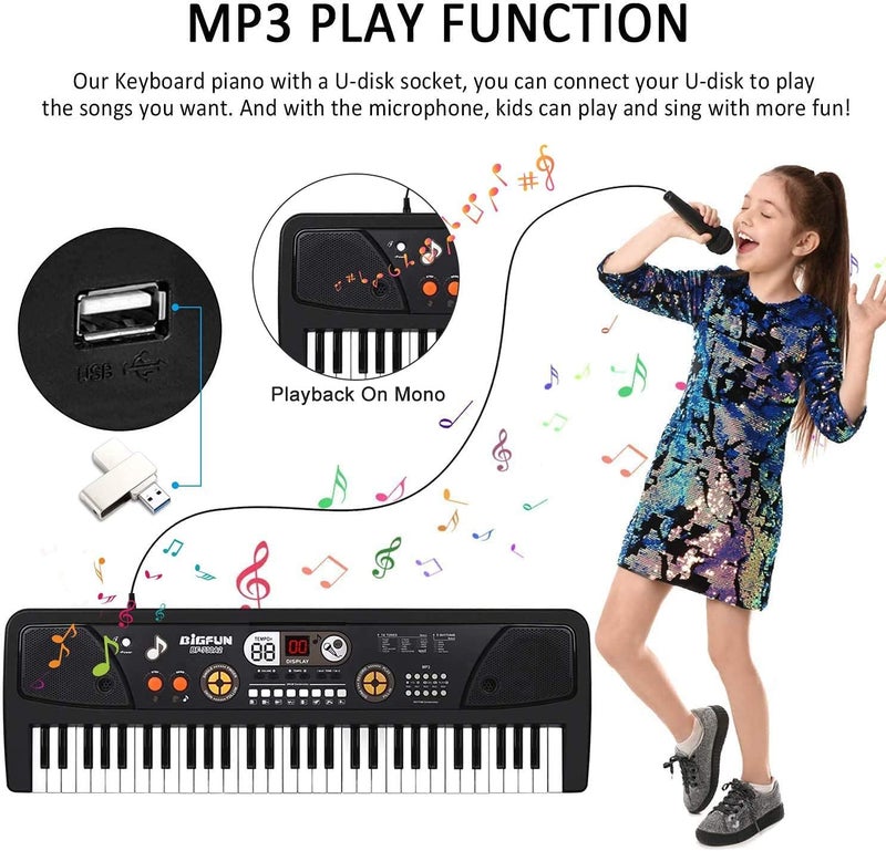 TWFRIC Upgrade Keyboard Piano for Kids Beginners 61 Key Electronic Piano Keyboard with LED Screen Microphone Musical Instrument Toys for 3 4 5 6 7 8 Year Old Boys Girls Gifts - Image 2