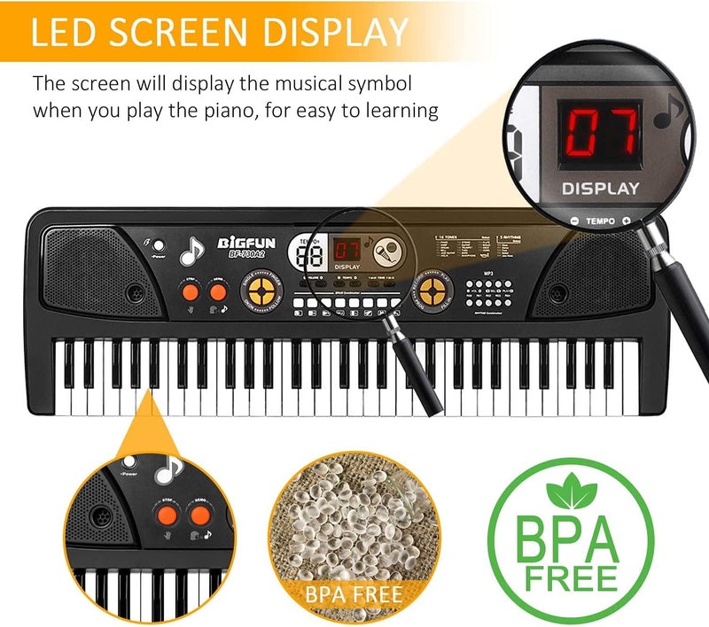 TWFRIC Upgrade Keyboard Piano for Kids Beginners 61 Key Electronic Piano Keyboard with LED Screen Microphone Musical Instrument Toys for 3 4 5 6 7 8 Year Old Boys Girls Gifts - Image 4