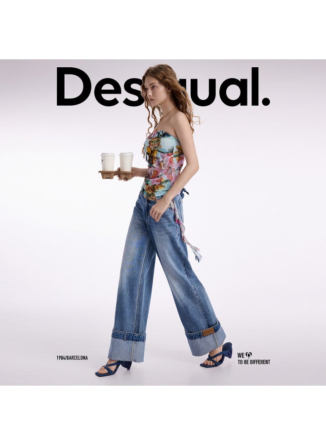 DESIGUAL ss25 Butterfly Print Detachable Strap Bustier With Ruffles - Image 2
