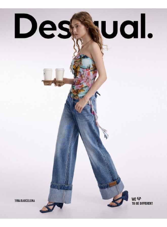 DESIGUAL ss25 Butterfly Print Detachable Strap Bustier With Ruffles - Image 1
