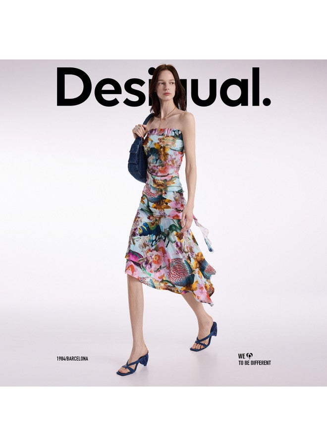 DESIGUAL ss25 Butterfly Print Detachable Strap Bustier With Ruffles - Image 4