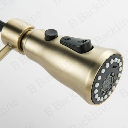 B Backline Brass Wall-Mounted Kitchen Sink Mixer Tap 360° Swivel Pull-Out Sprayer Kitchen Faucet with 3 Flow Spray Head | Kitchen Sink Hot & Cold Mixer Faucet | 5 Years Warrenty (Brushed Gold) - Image 4
