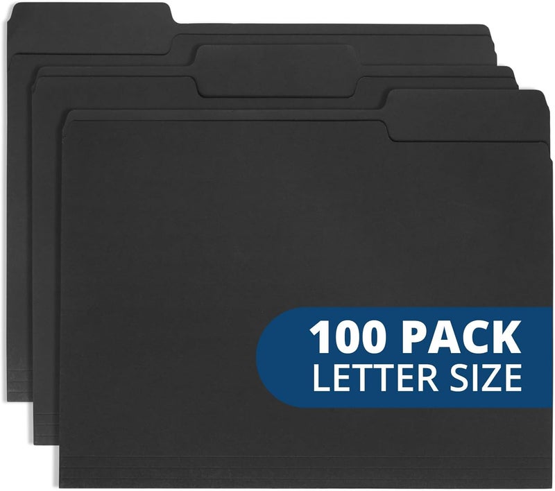 Blue Summit Supplies 100 مجلدات ملفات سوداء - مجلدات بحجم خطاب مع علامات مقطوعة 1/3، ورق أسود متين بسمك 11pt، تحمل مستندات بحجم خطاب، عبوة 100 مجلد أسود - Image 1