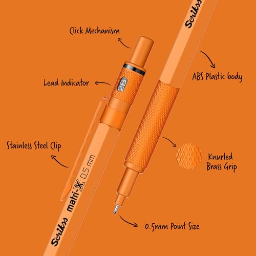 Scrikss 0.5mm Mechanical Clutch Lead Pen Pencil Orange Body Matri-X Series Eraser Included - Image 2