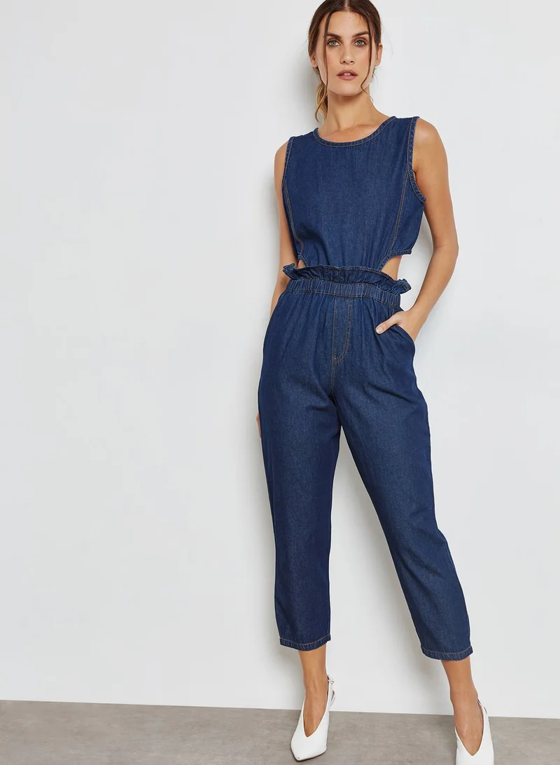 Lost Ink Petite Cut Out Denim Jumpsuit