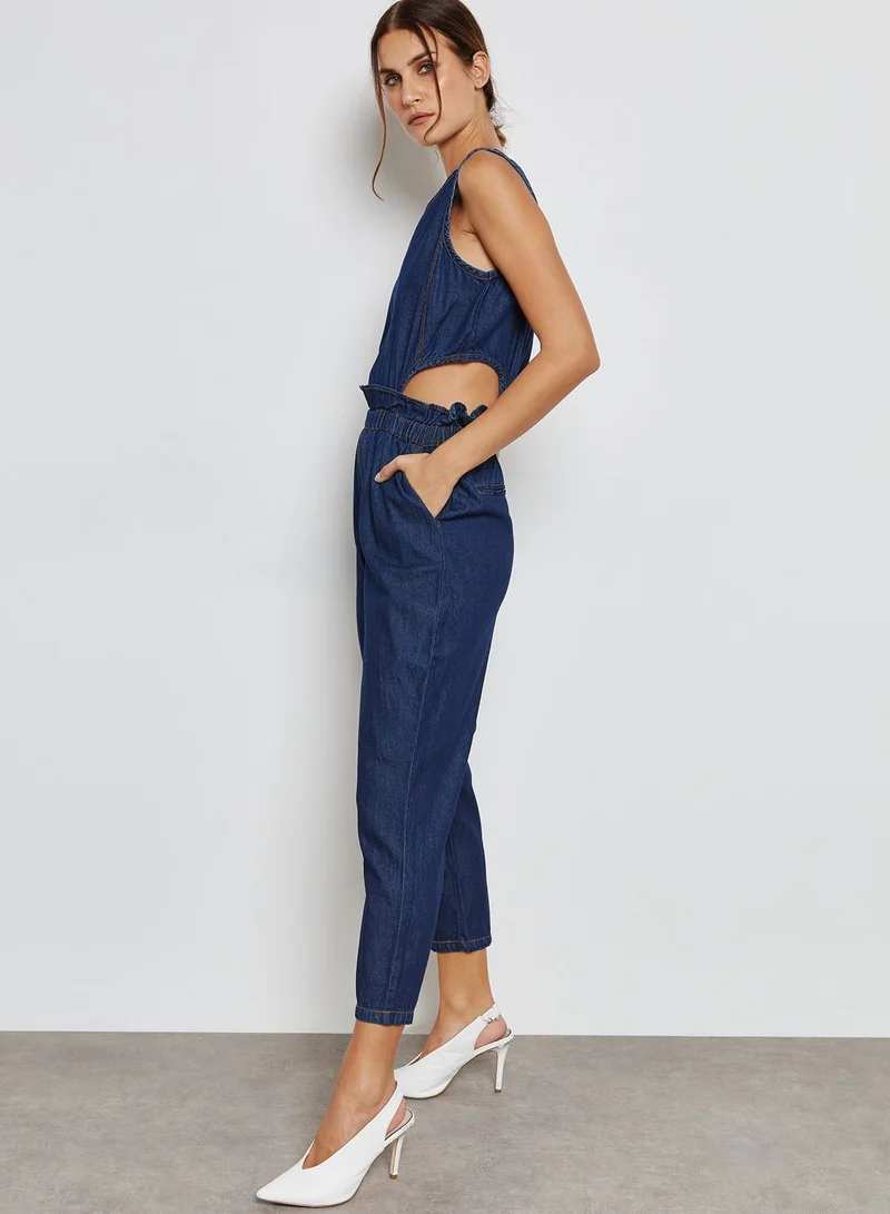 Lost Ink Petite Cut Out Denim Jumpsuit