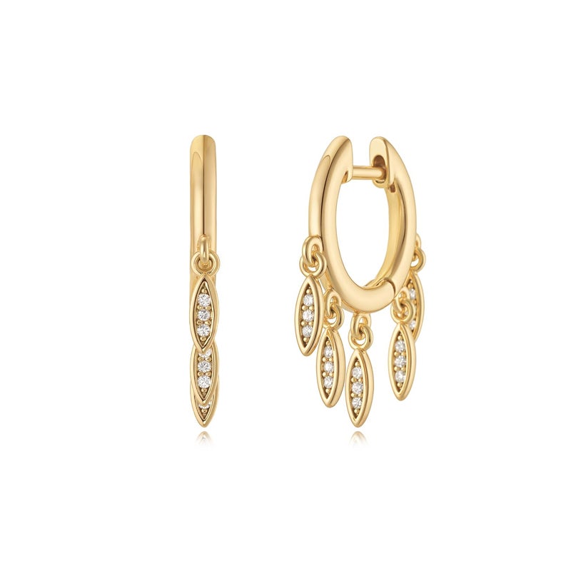 MYEARS Women Earrings Gold Huggie Hoop Dangle Eye Tassel Ear Stud Cuff Cubic Zirconia 14K Small Simple Hypoallergenic Everyday Jewelry - Image 1