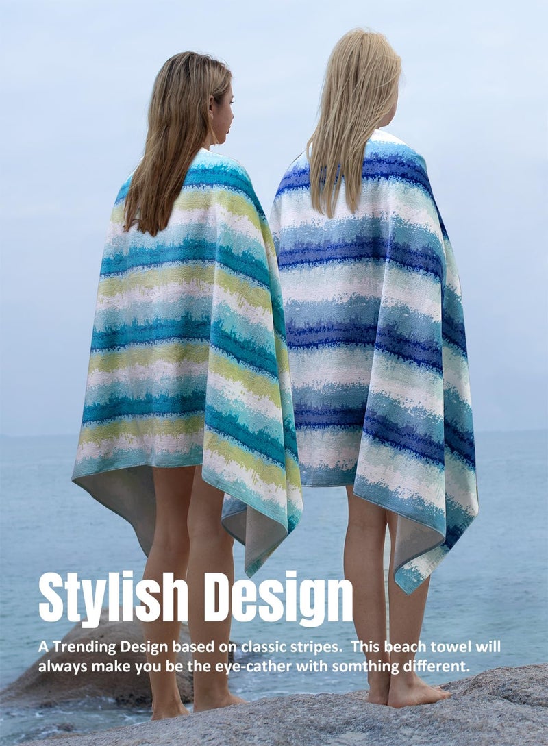 cabanana Large Beach Towel Oversized - Cotton Velour 35 x 70 Inch Coast Waves Camo Striped Terry Pool Towel, Cabana Soft Swimming Towel for Adults Women Men (Teal Green) - Image 2