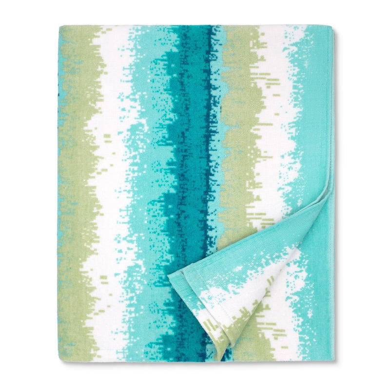 cabanana Large Beach Towel Oversized - Cotton Velour 35 x 70 Inch Coast Waves Camo Striped Terry Pool Towel, Cabana Soft Swimming Towel for Adults Women Men (Teal Green) - Image 1