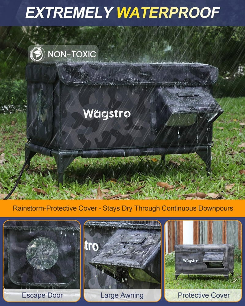 Wagstro Heated Cat House for Outside, Insulated Weatherproof Heated Outdoor Cat House with Waterproof Eaves & Escape Door, Elevated Outdoor Cat Shelter for Feral Stray Cat (Black Camo, 16.5"x13"x16.9") - Image 2