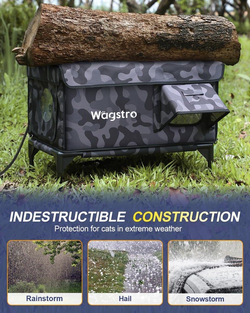 Wagstro Heated Cat House for Outside, Insulated Weatherproof Heated Outdoor Cat House with Waterproof Eaves & Escape Door, Elevated Outdoor Cat Shelter for Feral Stray Cat (Black Camo, 16.5"x13"x16.9") - Image 3
