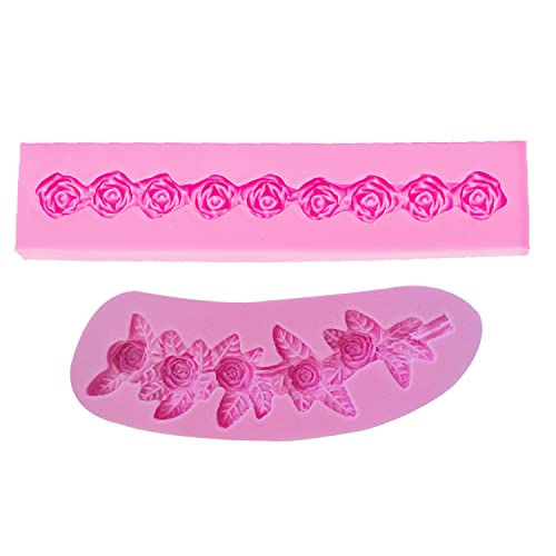 AMZTOART 2pc Long Rose Flower Silicone Molds for Cake Onlay Border Embosser Mold, Non Stick Fondant Mold for DIY Chocolate Candy Cookie Jelly and Polymer Clay (0031+0846) - Image 4