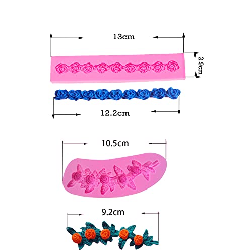 AMZTOART 2pc Long Rose Flower Silicone Molds for Cake Onlay Border Embosser Mold, Non Stick Fondant Mold for DIY Chocolate Candy Cookie Jelly and Polymer Clay (0031+0846) - Image 5