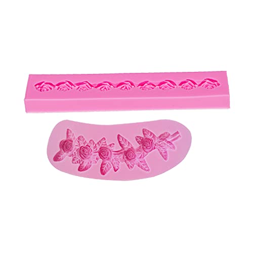 AMZTOART 2pc Long Rose Flower Silicone Molds for Cake Onlay Border Embosser Mold, Non Stick Fondant Mold for DIY Chocolate Candy Cookie Jelly and Polymer Clay (0031+0846) - Image 2