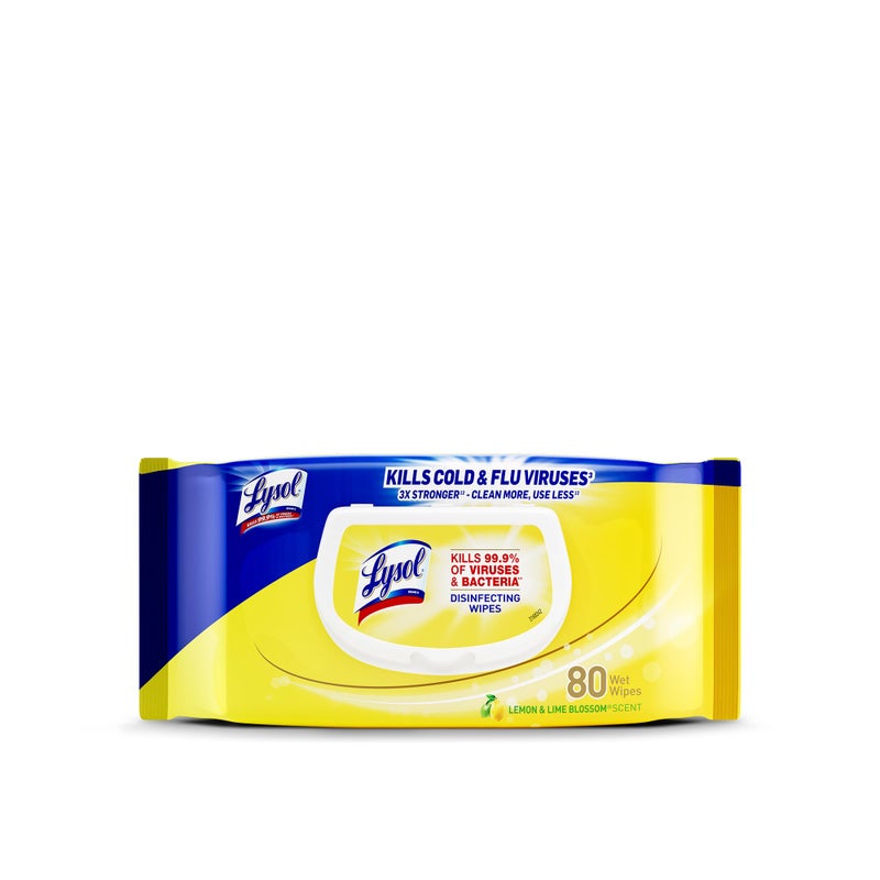 Lysol® Disinfecting Wipes, Lemon And Lime Blossom, 7" x 8", 17.7 Oz, 80 Wipes Per Flat Pack, Carton Of 6 Flat Packs - Image 2