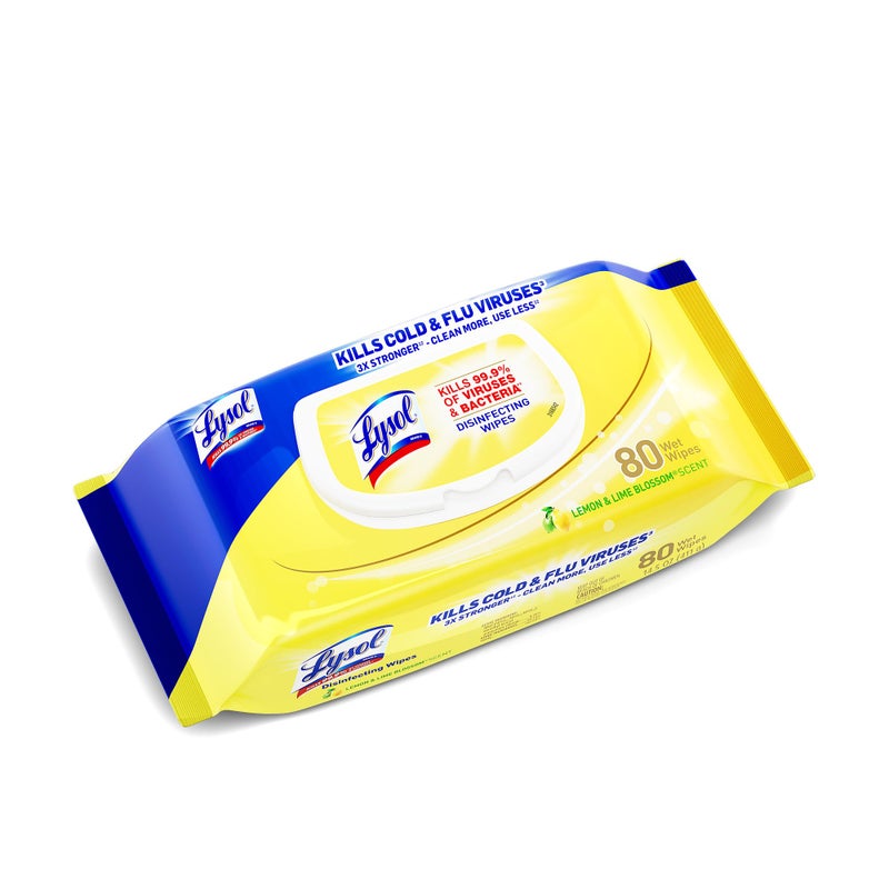 Lysol® Disinfecting Wipes, Lemon And Lime Blossom, 7" x 8", 17.7 Oz, 80 Wipes Per Flat Pack, Carton Of 6 Flat Packs - Image 3